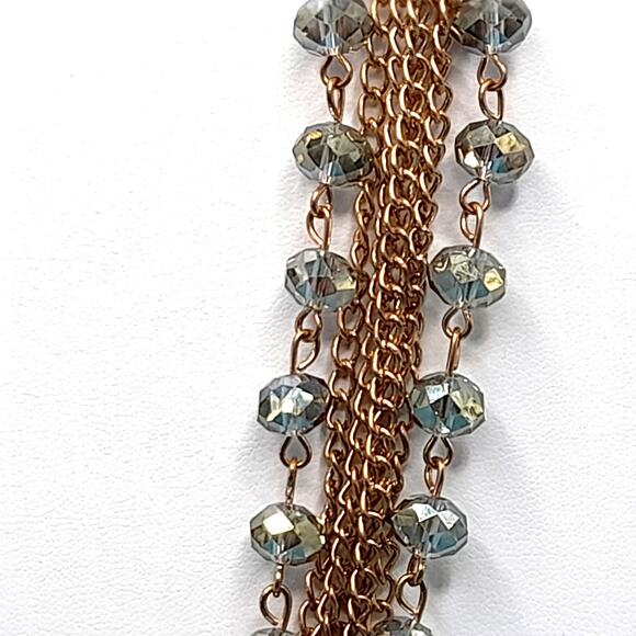 Silver Crystal Bead Gold Chain Necklace, Unique Cone Beads, 35" - Picture 5 of 16